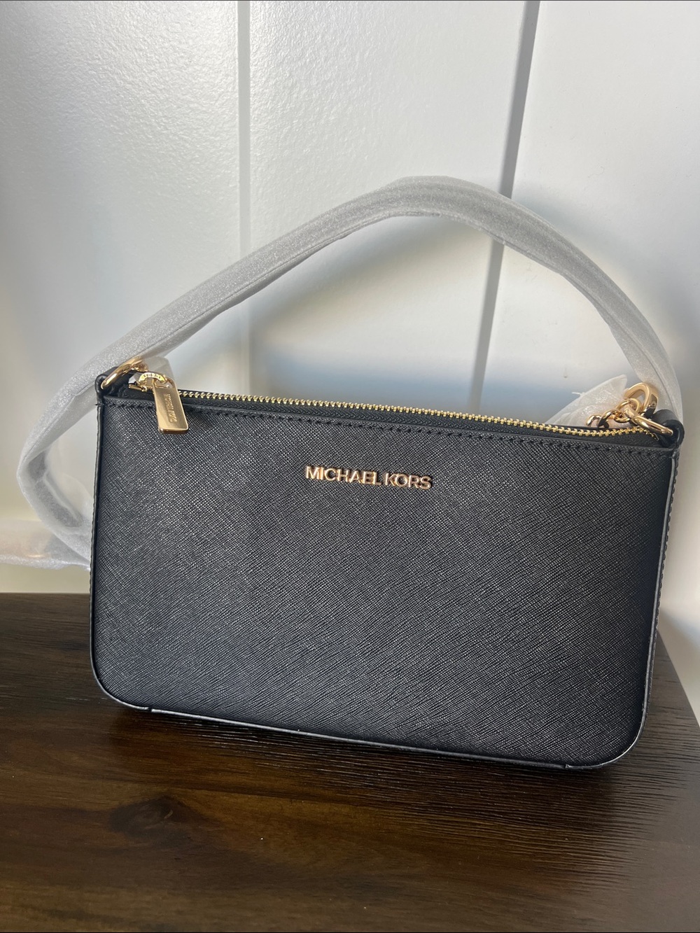 Michael Kors Black Crossbody Wristlet with Gold Hardware